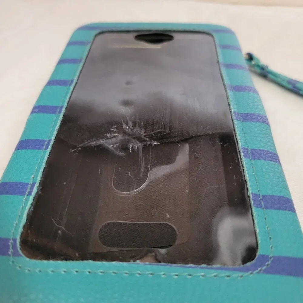 Phone Wallet Blue Turquoise Striped Carrying Strap sectional business coastal